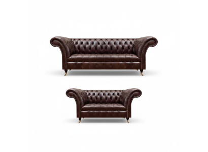 Send noble brown Chesterfield leather suite, 3-seater, 2-seater.
