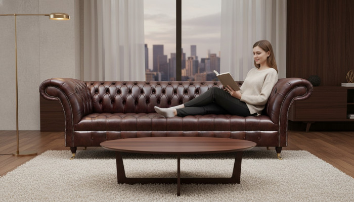 Modern faux leather sofa designer living room four-seater upholstered couch