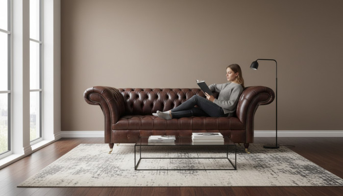 Brown Chesterfield Faux Leather Couch Designer Sofa Living Room Furniture