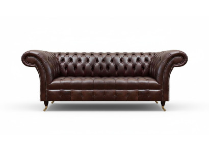 Brown Chesterfield Faux Leather Couch Designer Sofa Living Room Furniture