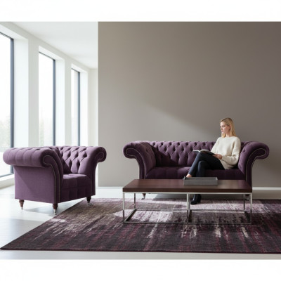Lila Chesterfield Upholstered Furniture Designer Living Room Sofa Set 2-piece