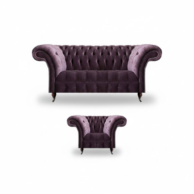 Lila Chesterfield Upholstered Furniture Designer Living Room Sofa Set 2-piece
