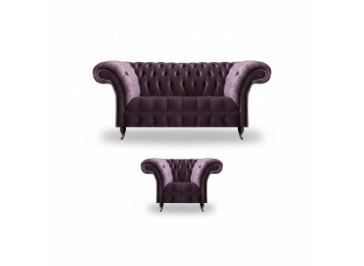 Lila Chesterfield Upholstered Furniture Designer Living Room Sofa Set 2-piece