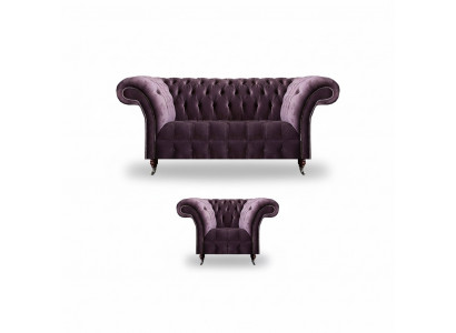Lila Chesterfield Upholstered Furniture Designer Living Room Sofa Set 2-piece