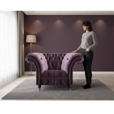 Luxurious Chesterfield Purple Armchair Living Room Single Seater Modern Furniture