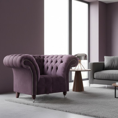 Luxurious Chesterfield Purple Armchair Living Room Single Seater Modern Furniture