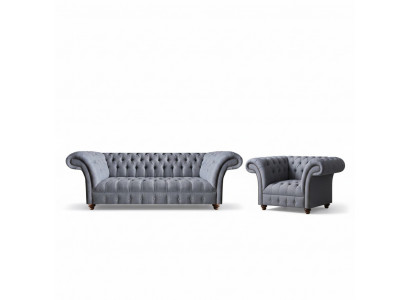 Chesterfield Designer Gray Upholstered Suite Modern Textile Sofas 2-piece