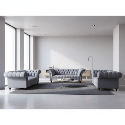 Chesterfield Noble Fabric Set Designer 3-Seater Loveseat Armchair