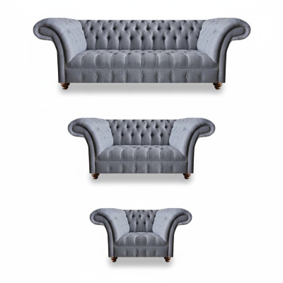 Chesterfield Noble Fabric Set Designer 3-Seater Loveseat Armchair