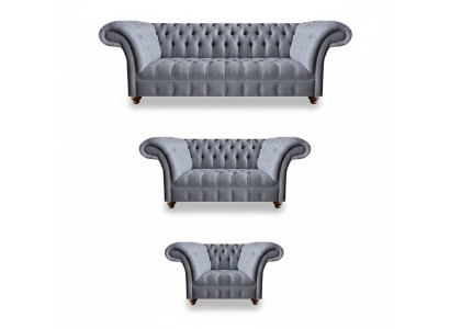 Chesterfield Noble Fabric Set Designer 3-Seater Loveseat Armchair