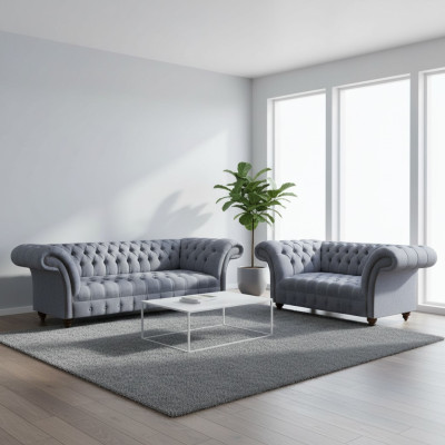 Light grey Chesterfield upholstery couches designer 3-seater 2-seater 2-piece set