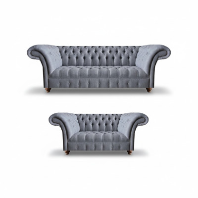 Light grey Chesterfield upholstery couches designer 3-seater 2-seater 2-piece set