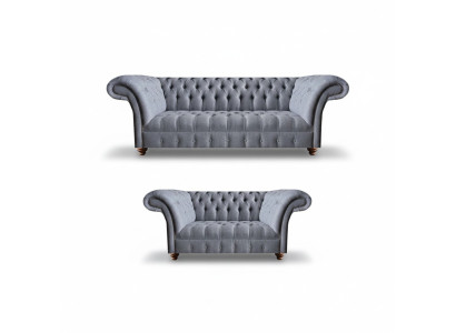 Light grey Chesterfield upholstery couches designer 3-seater 2-seater 2-piece set