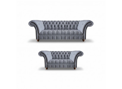 Light grey Chesterfield upholstery couches designer 3-seater 2-seater 2-piece set
