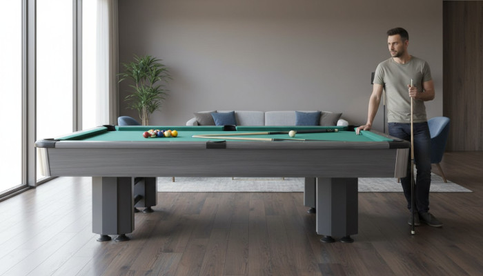 Modern gray wooden and aluminum billiard table