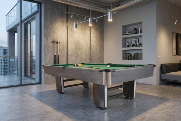 Modern gray wooden and aluminum billiard table