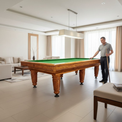 Brown solid wood billiard table with elegant accents