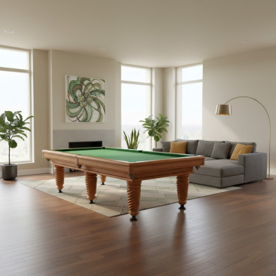 Brown solid wood billiard table with elegant accents