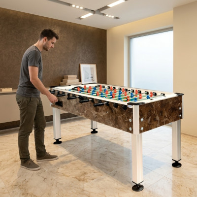 Professional aluminum foosball table made of brown MDF wood