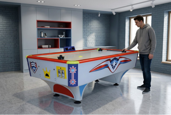 Multicolored aluminum and MDF air hockey table