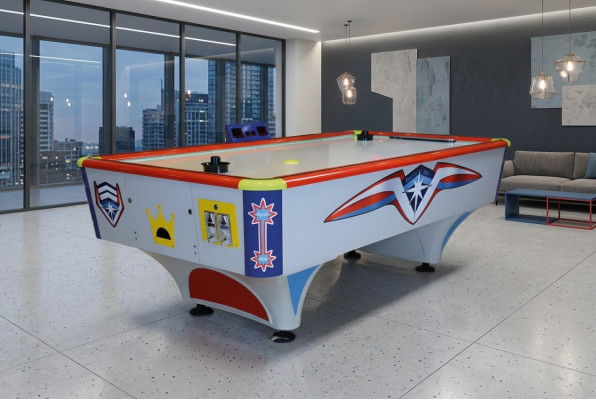 Multicolored aluminum and MDF air hockey table