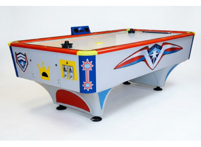 Multicolored aluminum and MDF air hockey table
