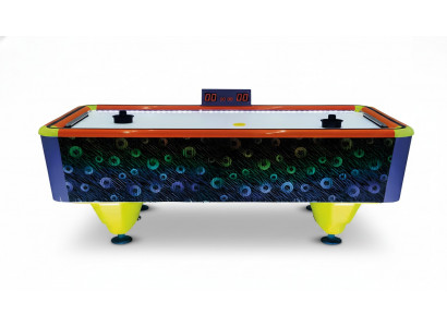 Modern air hockey table made of multicolored plastic and aluminum