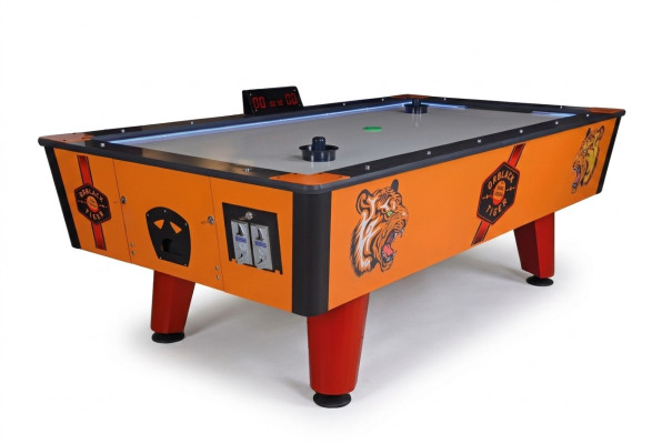 Modern orange plastic and metal air hockey table