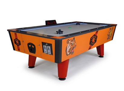 Modern orange plastic and metal air hockey table