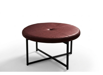 Coffee table with new high-quality leather tabletop, new living room furniture, chestnut brown.