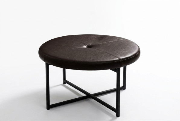 Coffee table made of high-quality leather, tabletop material metal, living room, dark brown