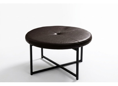 Coffee table made of high-quality leather, tabletop material metal, living room, dark brown
