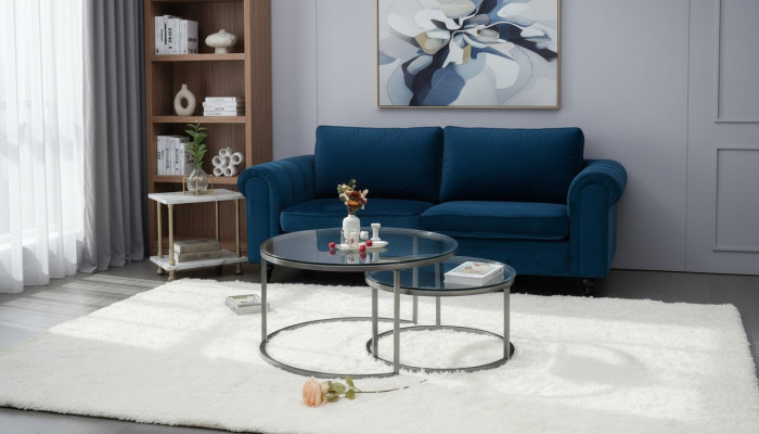Coffee tables 2 pieces glass tabletop metal gold-colored living room furniture
