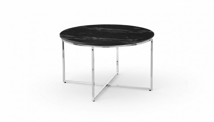Round coffee table living room black MDF + metal X-legs new luxury