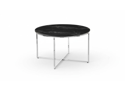 Round coffee table living room black MDF + metal X-legs new luxury