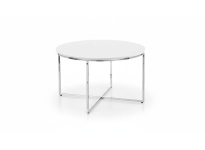 Luxurious white coffee table with legs made of white metal, silver-colored, living room, new