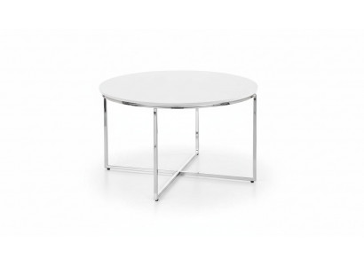 Luxurious white coffee table with legs made of white metal, silver-colored, living room, new