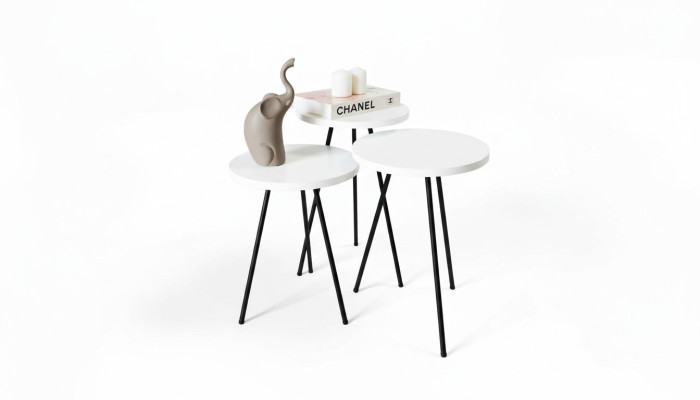 Living room coffee table side table set 3x modern white MDF metal legs