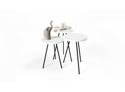 Living room coffee table side table set 3x modern white MDF metal legs