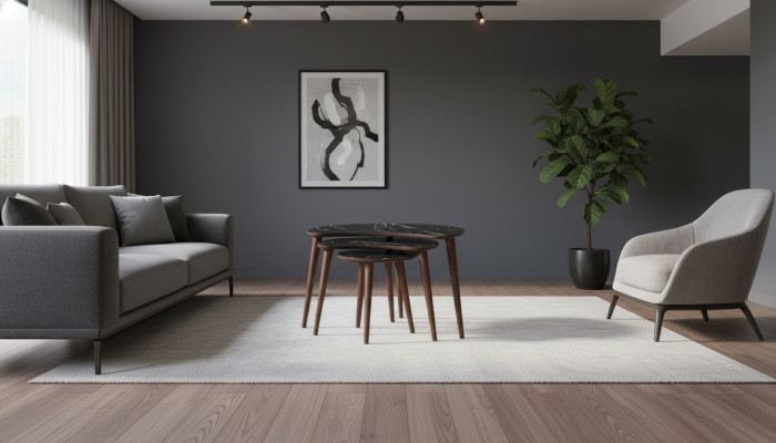 Coffee tables 3 x set made of black wood luxurious living room table set