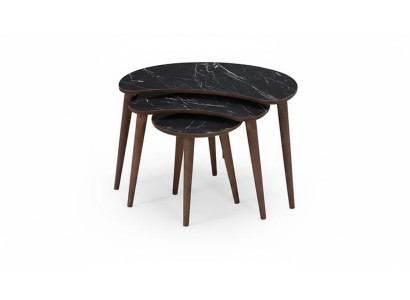 Coffee tables 3 x set made of black wood luxurious living room table set