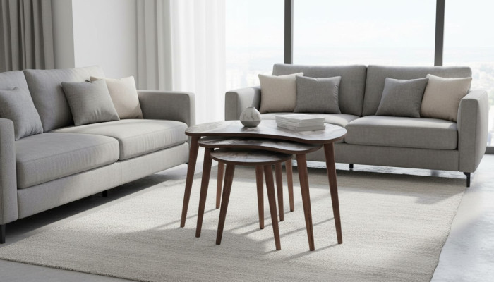 Kidney-shaped coffee tables 3 x set side tables living room beige new