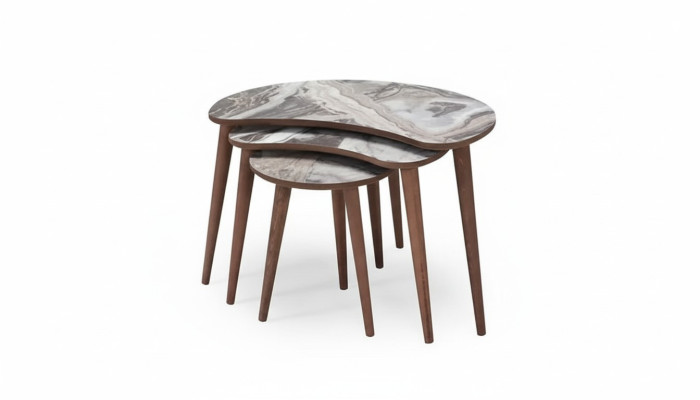 Kidney-shaped coffee tables 3 x set side tables living room beige new