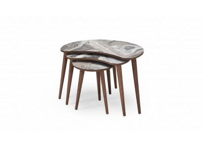 Kidney-shaped coffee tables 3 x set side tables living room beige new