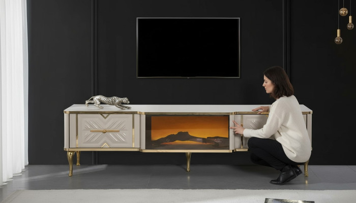 Living room sideboard white + gold fireplace luxury RTV lowboard exclusive