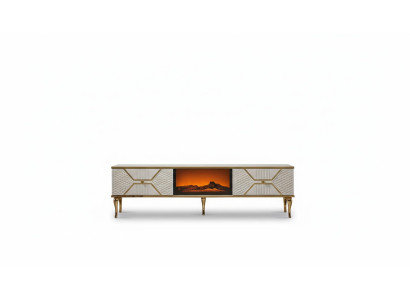 Luxurious TV sideboard with white gold-colored frame made of MDF metal white