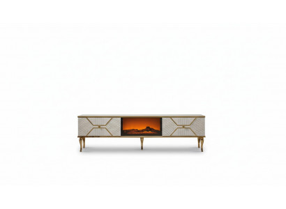 Luxurious TV sideboard with white gold-colored frame made of MDF metal white