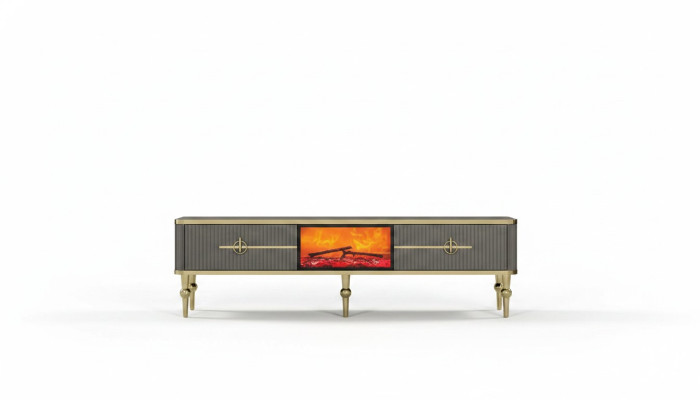 Living Room TV Lowboard Gray Fireplace RTV Sideboard Metal + MDF Exclusive