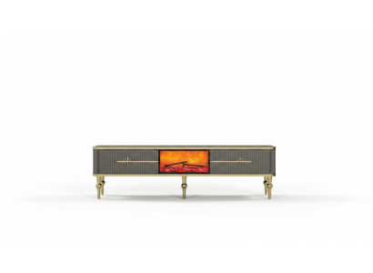 Living Room TV Lowboard Gray Fireplace RTV Sideboard Metal + MDF Exclusive