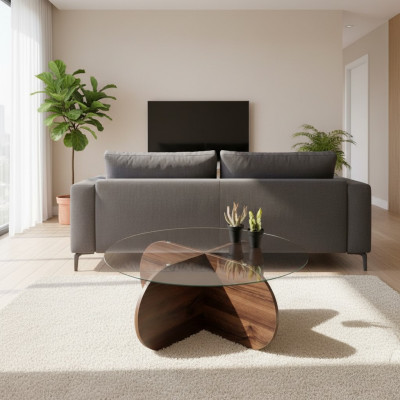 Modern coffee table living room glass dark brown wood chipboard new